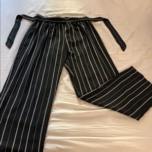 Black and white striped wide legged pants